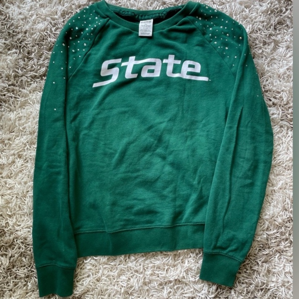 Michigan state university Msu PINK crewneck sweatshirt small rhinestones
